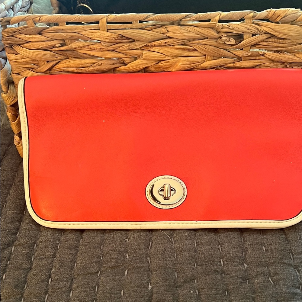 Coach Pink white Red Leather Clutch